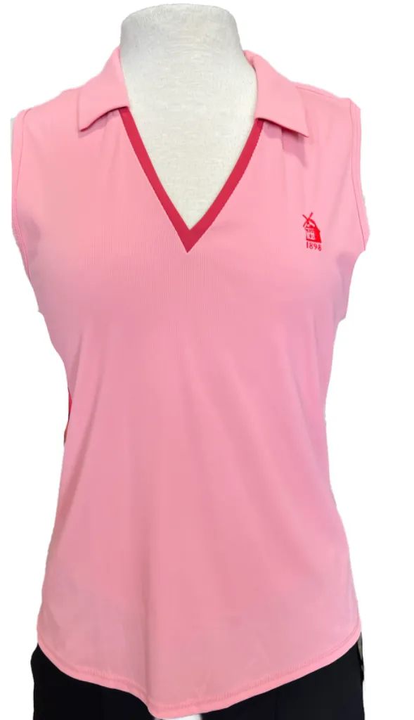 New Foray Golf V-Neck Sleeveless Rib Polo w/ Logo - Pink MSP$110