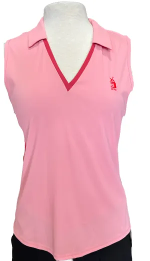 New Foray Golf V-Neck Sleeveless Rib Polo w/ Logo - Pink MSP$110
