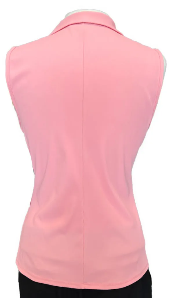 New Foray Golf V-Neck Sleeveless Rib Polo w/ Logo - Pink MSP$110