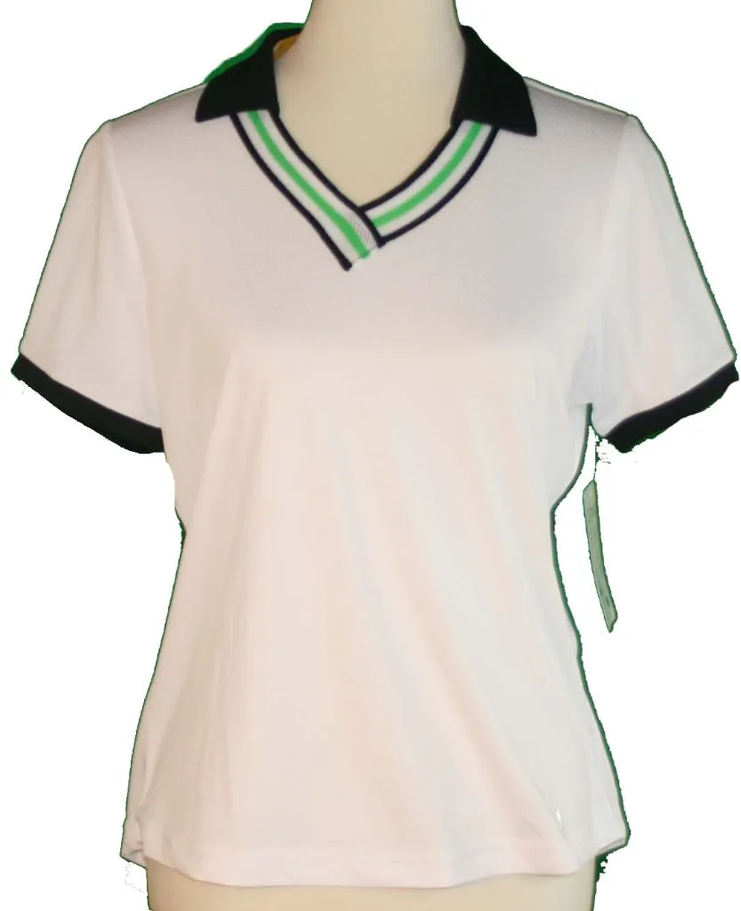 New GG Blue White V-neck Short Sleeve Betty Polo w/Black & Green Trim