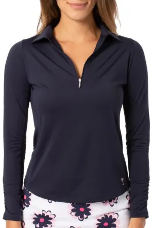 New Golftini Navy Long Sleeve Zip Polo Size L MSP$100