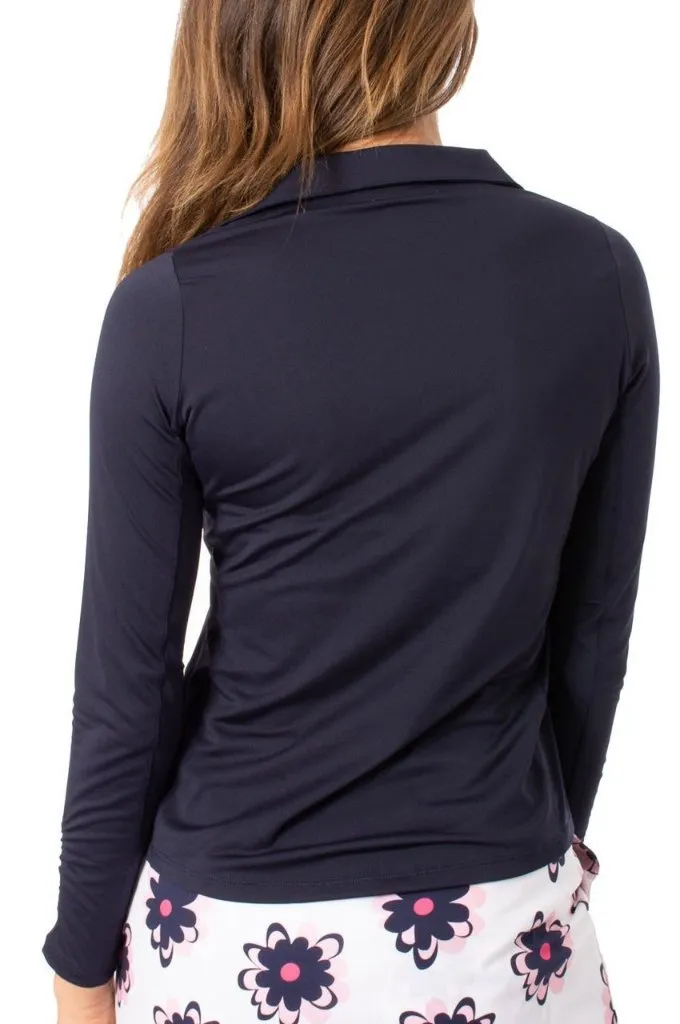 New Golftini Navy Long Sleeve Zip Polo Size L MSP$100