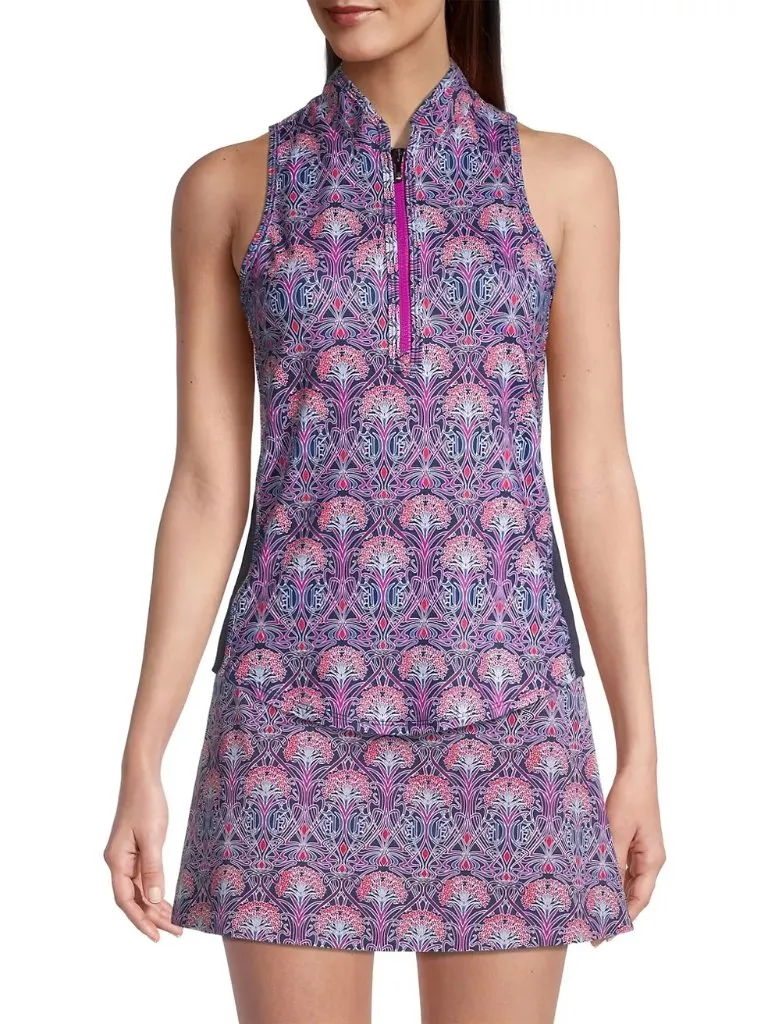 New Greyson WOmen's Nouveau Floral Sleeveless Vesta Mock Golf Top Size S MSP$108