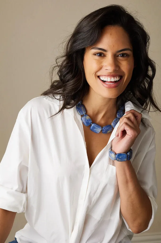 New Hot Girls Pearls Blue Lapis Chicklet Cooling Necklace
