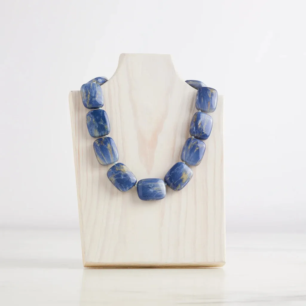 New Hot Girls Pearls Blue Lapis Chicklet Cooling Necklace