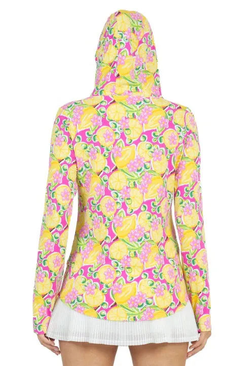 New Ibkul Calista in Hot Pink Long Sleeve Sunshirt with Hood Size S