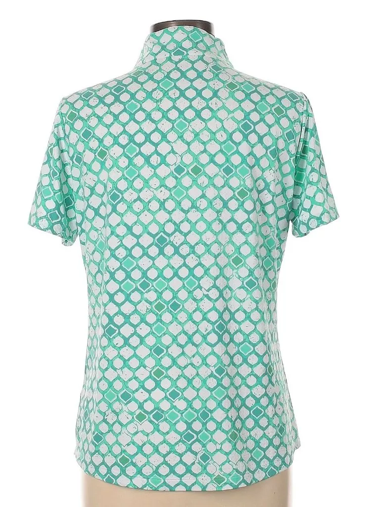 New Ibkul Green & White Print Short Sleeve Zip Mock Golf Top Size L MSP$89