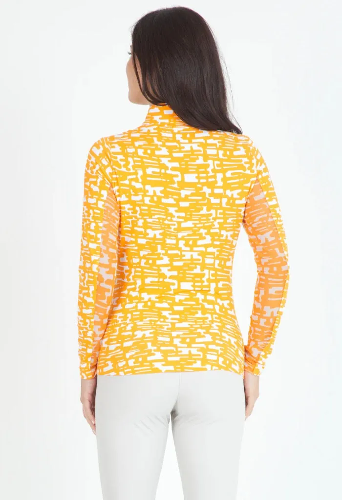 New Ibkul Juno Print Long Sleeve Mock Neck Top MSP $100