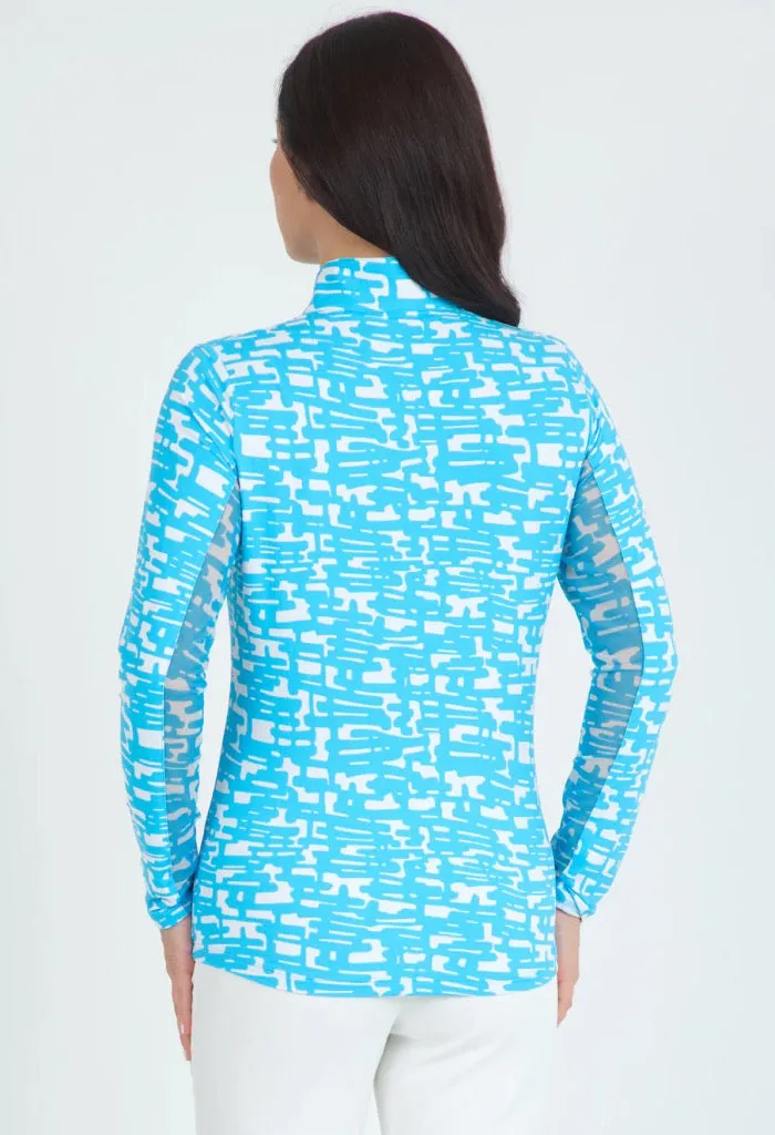 New Ibkul Juno Print Long Sleeve Mock Neck Top MSP $100