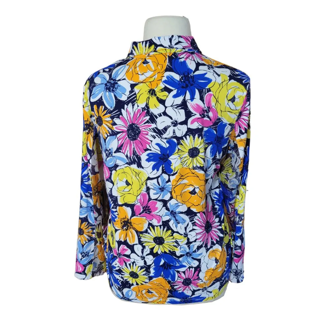 New Ibkul Long Sleeve 1/4 Zip Polo - Medeline Print Orange Multi MSP$98