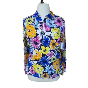 New Ibkul Long Sleeve 1/4 Zip Polo - Medeline Print Orange Multi MSP$98