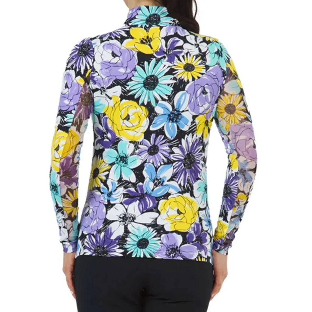 New Ibkul Long Sleeve Mock Neck Golf Top - Madeline Print - Lavender Multi MSP$98
