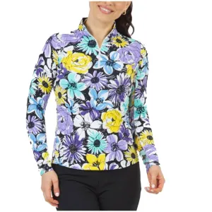 New Ibkul Long Sleeve Mock Neck Golf Top - Madeline Print - Lavender Multi MSP$98