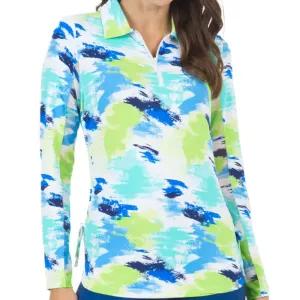 New Ibkul LS Adjustable Golf Polo - Matilda Print - Jade Multi MSP$98