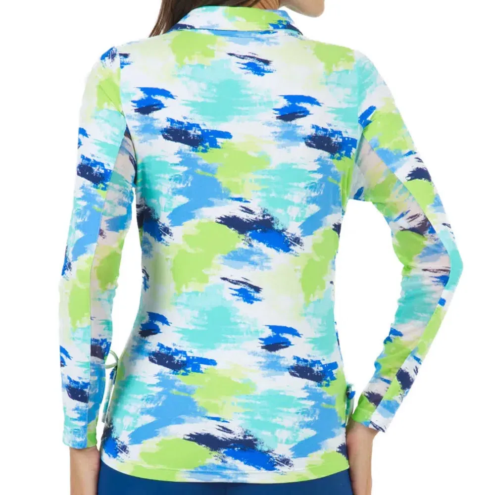 New Ibkul LS Adjustable Golf Polo - Matilda Print - Jade Multi MSP$98