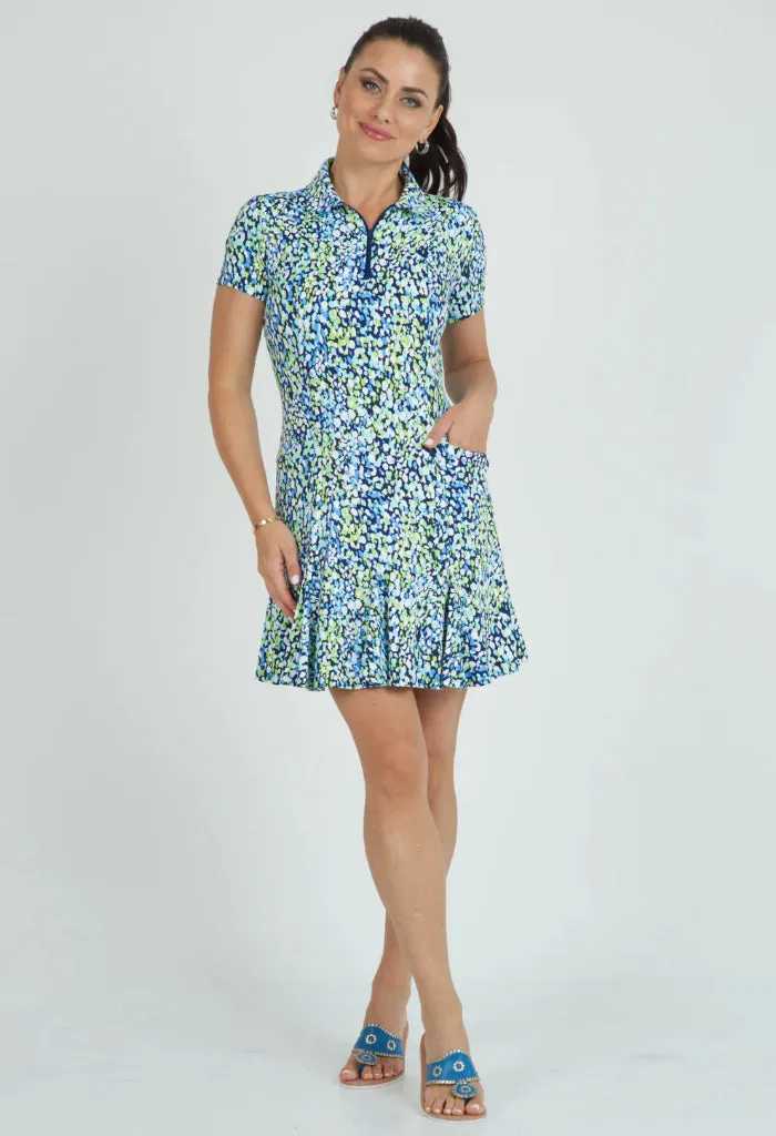New Ibkul Naomi Print Short Sleeve Godet Dress MSP $128
