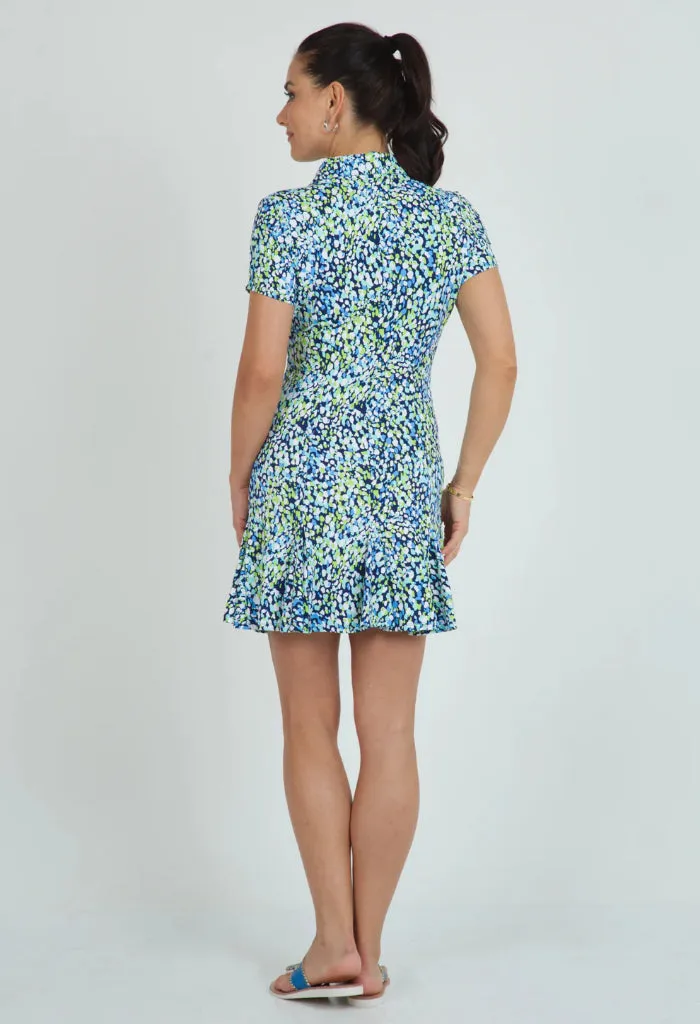 New Ibkul Naomi Print Short Sleeve Godet Dress MSP $128