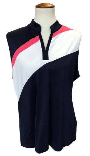 New Izod Navy Sleeveless Polo w/ White & Pink Accents MSP$56