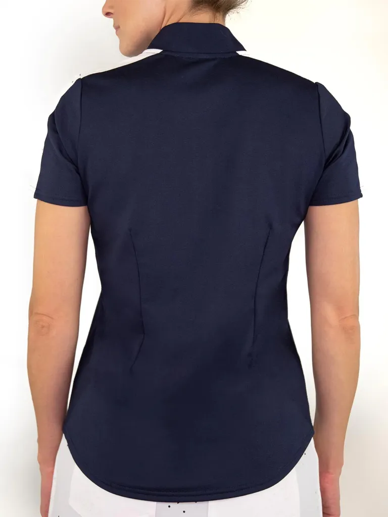 NEW Jofit 1/2 Zip Navy Short Sleeve w/White Accent & Cutout Details Golf Polo Size S MSP$86
