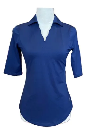 New Jofit Navy Half-Sleeve Scallop Polo Size XS MSP$86