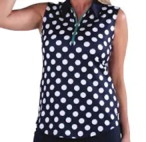 New Jofit Navy Sleeveless Polo w/ White Polka Dots Size XS. MSP$84