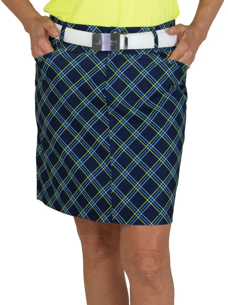 New Jofit Playoff Skort in Navy w/ Blue, White & Yellow Plaid MSP$90