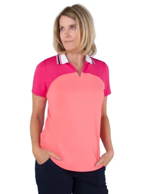 New Jofit Short. Sleeve Ribbed. Collar Polo in Pink & Coral Size S. MSP$88