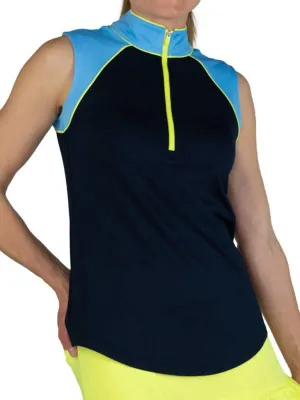 New Jofit Sleeveless Colorblock Top in Navy, Blue & Yellow Size S. MSP$84