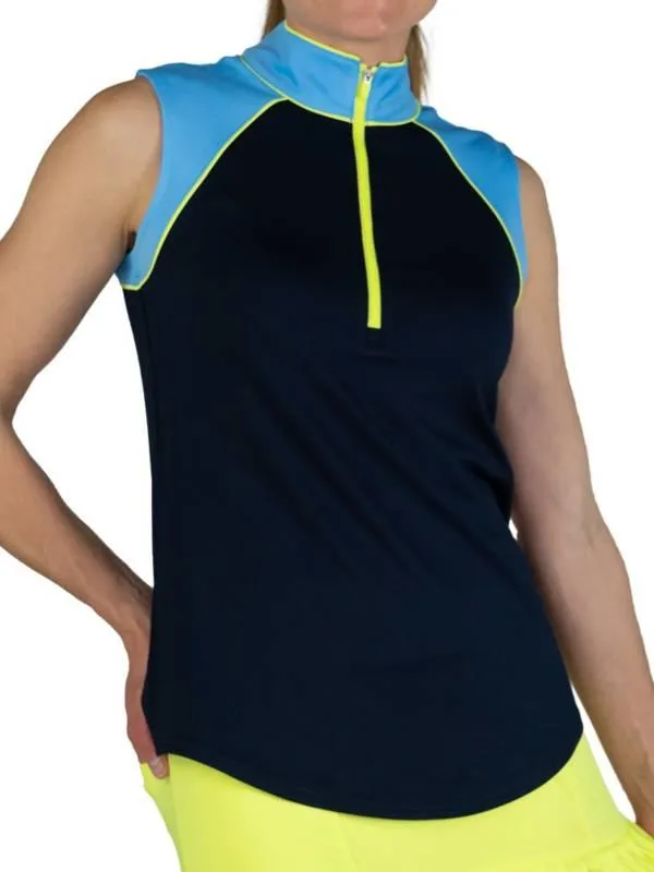 New Jofit Sleeveless Colorblock Top in Navy, Blue & Yellow Size S. MSP$84