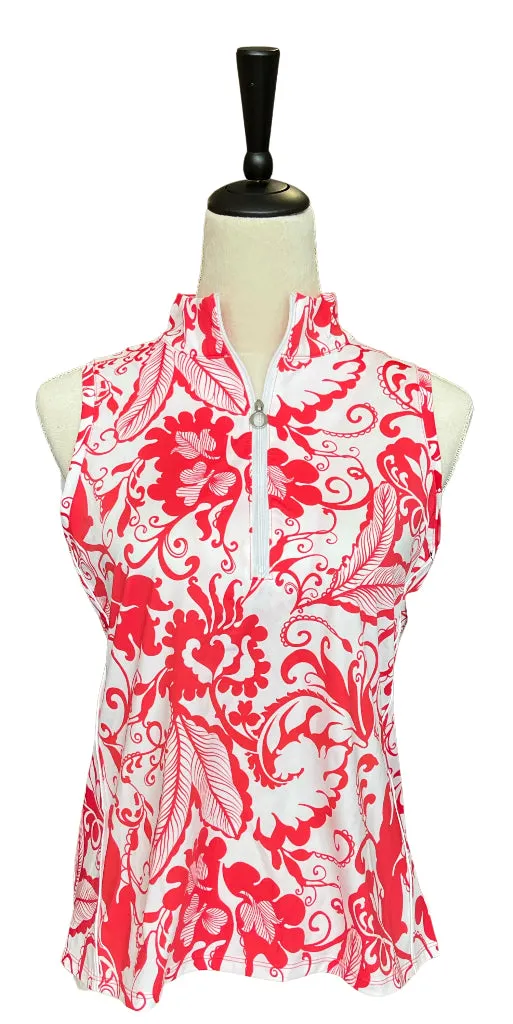 New Kinona Keep it Covered Sleeveless Golf Top - Watermelon  Floral Size S MSP$114