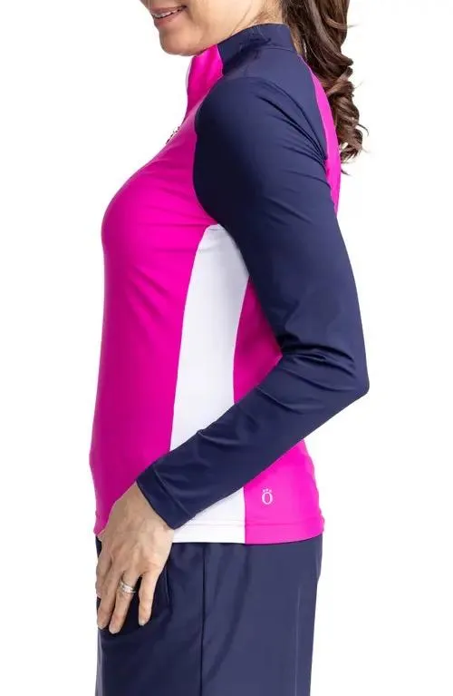 New Kinona Sport Cap to Tap Long Sleeve Golf Top Size S - Pink/Navy MSP$124
