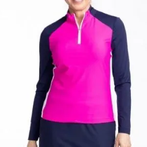 New Kinona Sport Cap to Tap Long Sleeve Golf Top Size S - Pink/Navy MSP$124