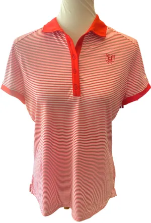 NEW Nike Golf Women's 5 Button Orange & White Striped Short Sleeve Polo Size L MSP$60