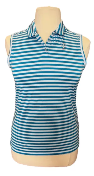 NEW Nike Sleeveless Blue Striped Polo with Logo  MSP$50