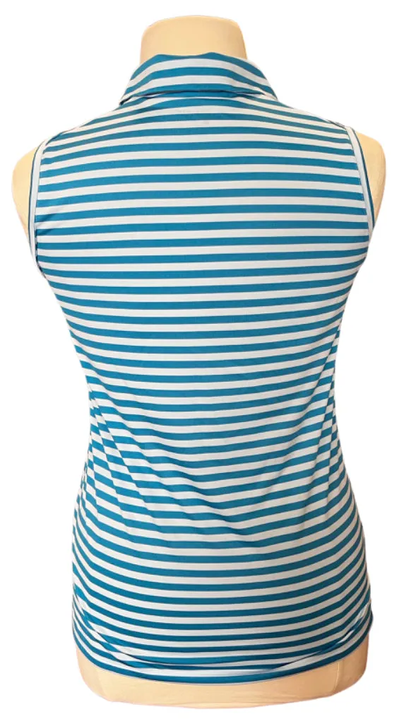 NEW Nike Sleeveless Blue Striped Polo with Logo  MSP$50