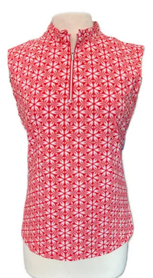 New Nivo Red & White Floral Sleeveless Mock Size L