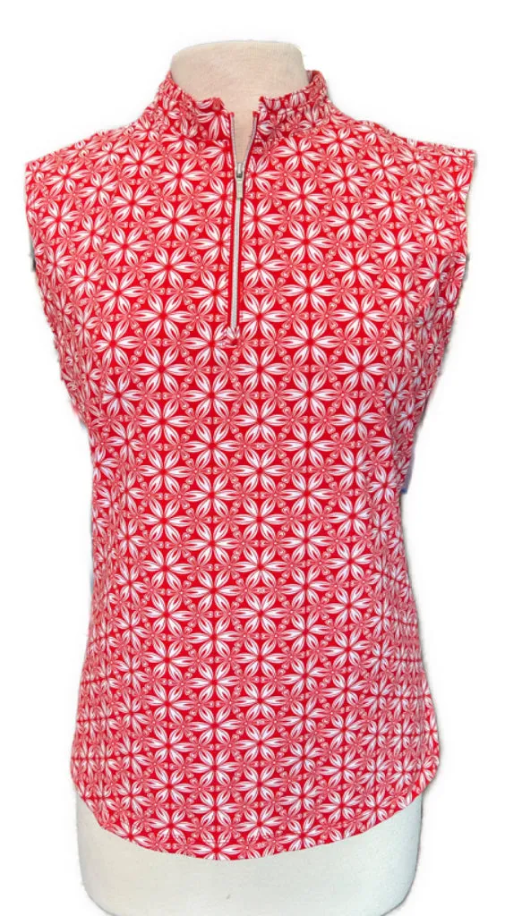 New Nivo Red & White Floral Sleeveless Mock Size L