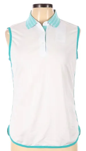 New Nivo Sport White Sleeveless Golf Polo w/ Jade Accents Size M MSP$76