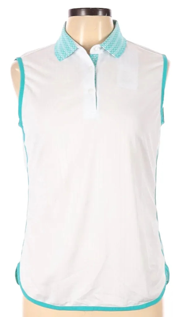 New Nivo Sport White Sleeveless Golf Polo w/ Jade Accents Size M MSP$76