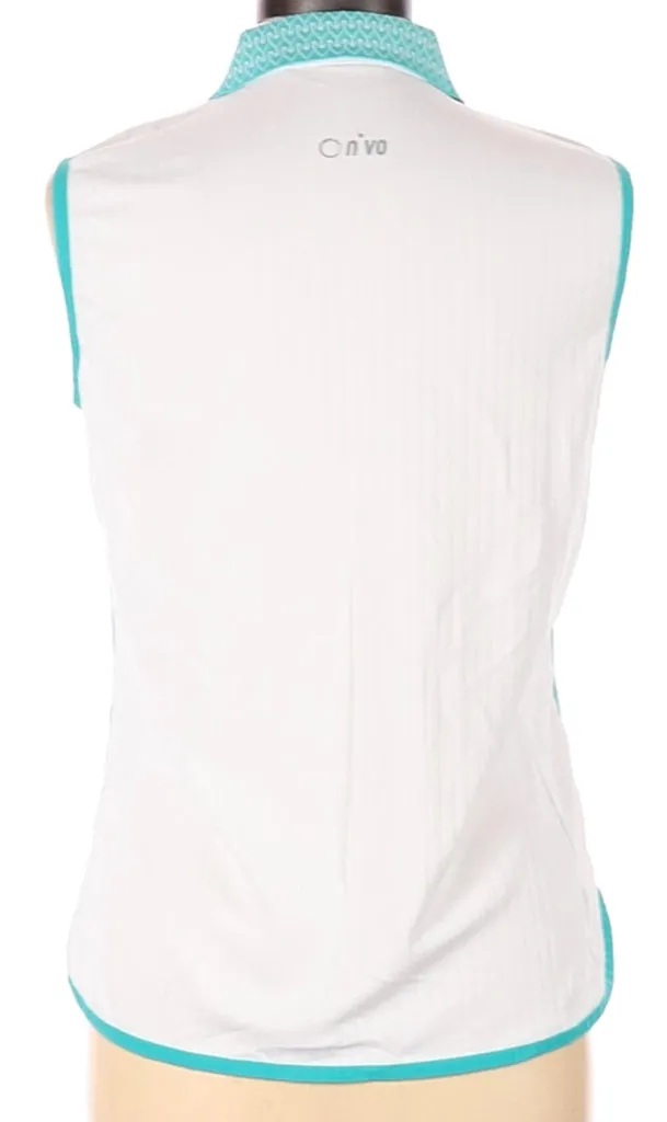 New Nivo Sport White Sleeveless Golf Polo w/ Jade Accents Size M MSP$76