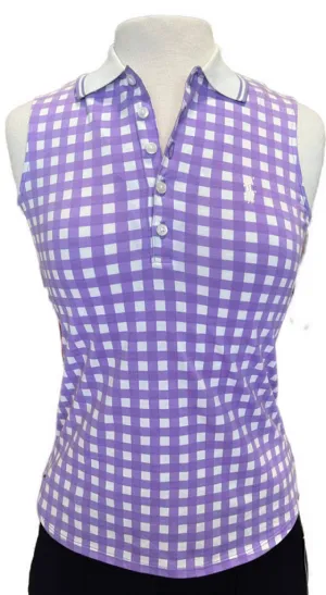 New Polo Golf Purple & White Gingham  Sleeveless Polo Size XS  MSP$120