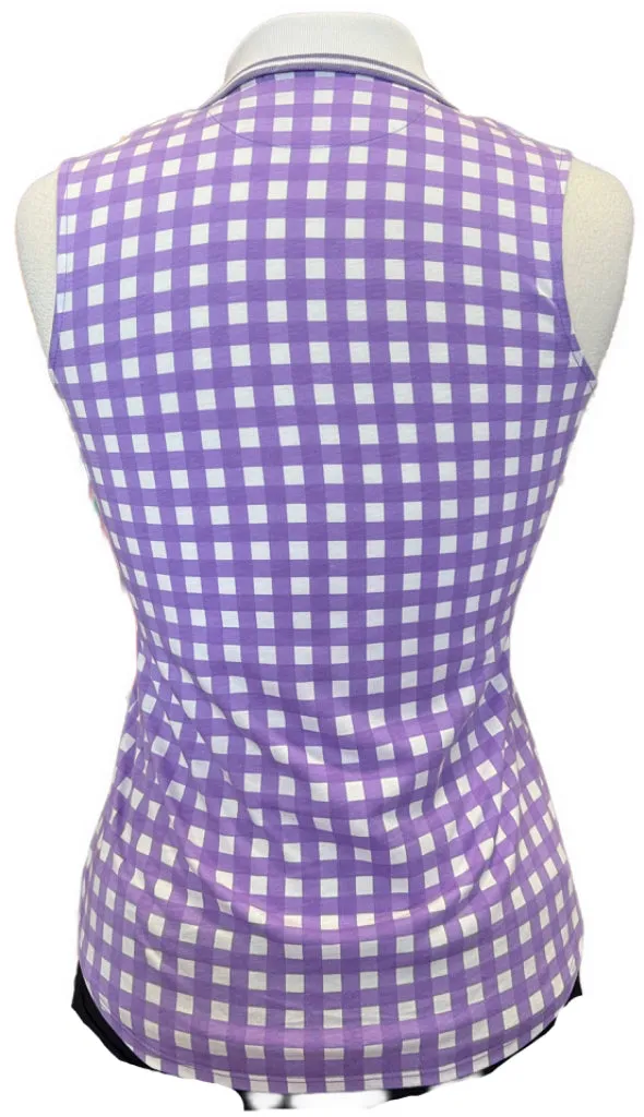 New Polo Golf Purple & White Gingham  Sleeveless Polo Size XS  MSP$120
