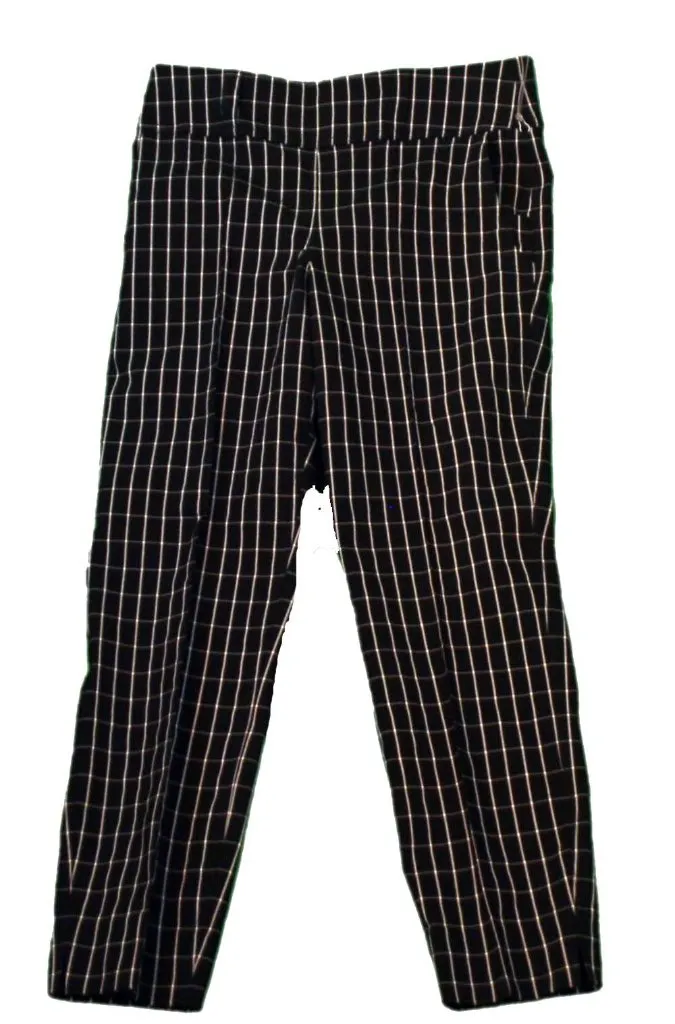 New Pull-on Jofit Slimmer Crop Pant in Black w/ White Windowpane, Size M