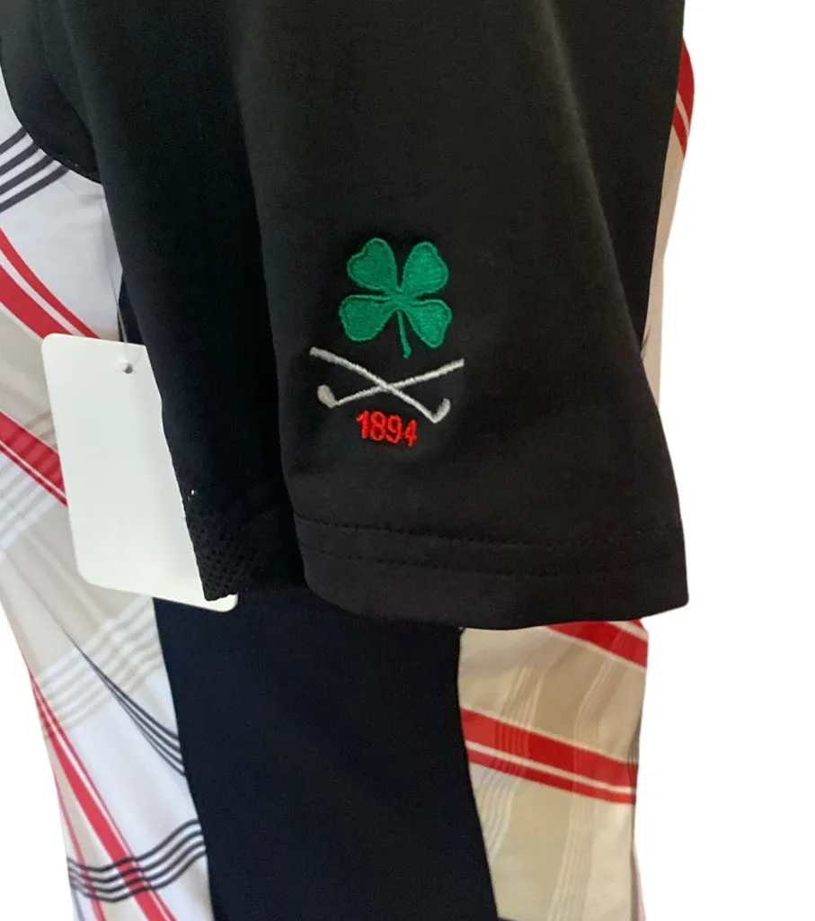 New San Soleil Short Sleeve Zip Mock Plaid Top w/ Sleeve Logo Size XS MSP$90