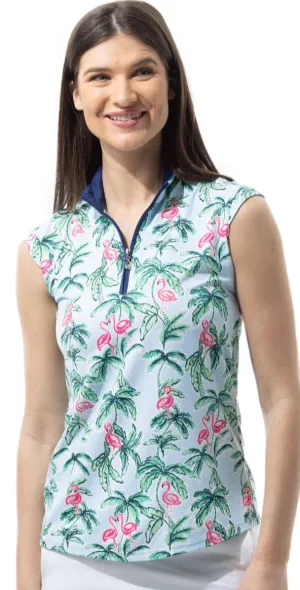 New San Soleil Social Sleeveless Mock Golf Top - Flamingos Size L MSP$92