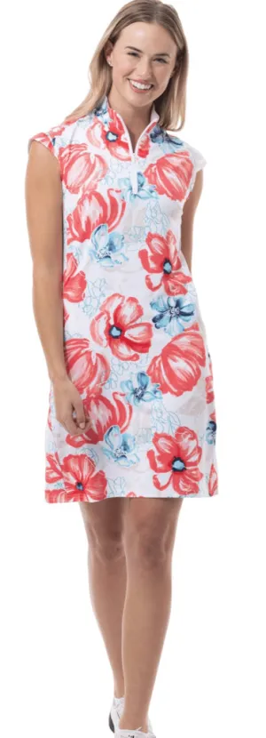 New San Soleil SolStyle Cool 36: Sleeveless Print Golf Dress- Garden. MSP$138