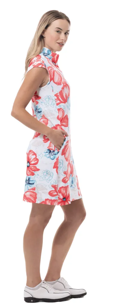 New San Soleil SolStyle Cool 36: Sleeveless Print Golf Dress- Garden. MSP$138