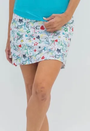 New Spitfire Petite Marissa Pleated Skort Graffiti White