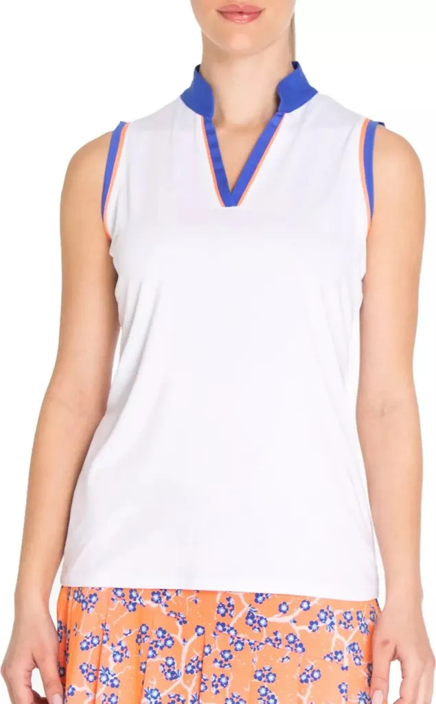 New Sport Haley Newport Sleeveless Golf Polo White/Blue/Coral MSP$85
