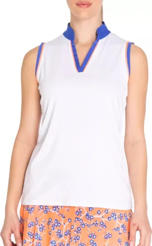New Sport Haley Newport Sleeveless Golf Polo White/Blue/Coral MSP$85